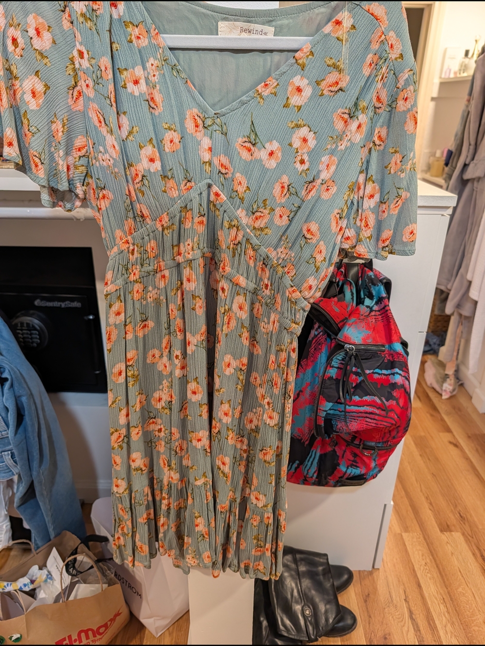 Rewind Sage Green Floral V-Neck Pleated Midi Dress